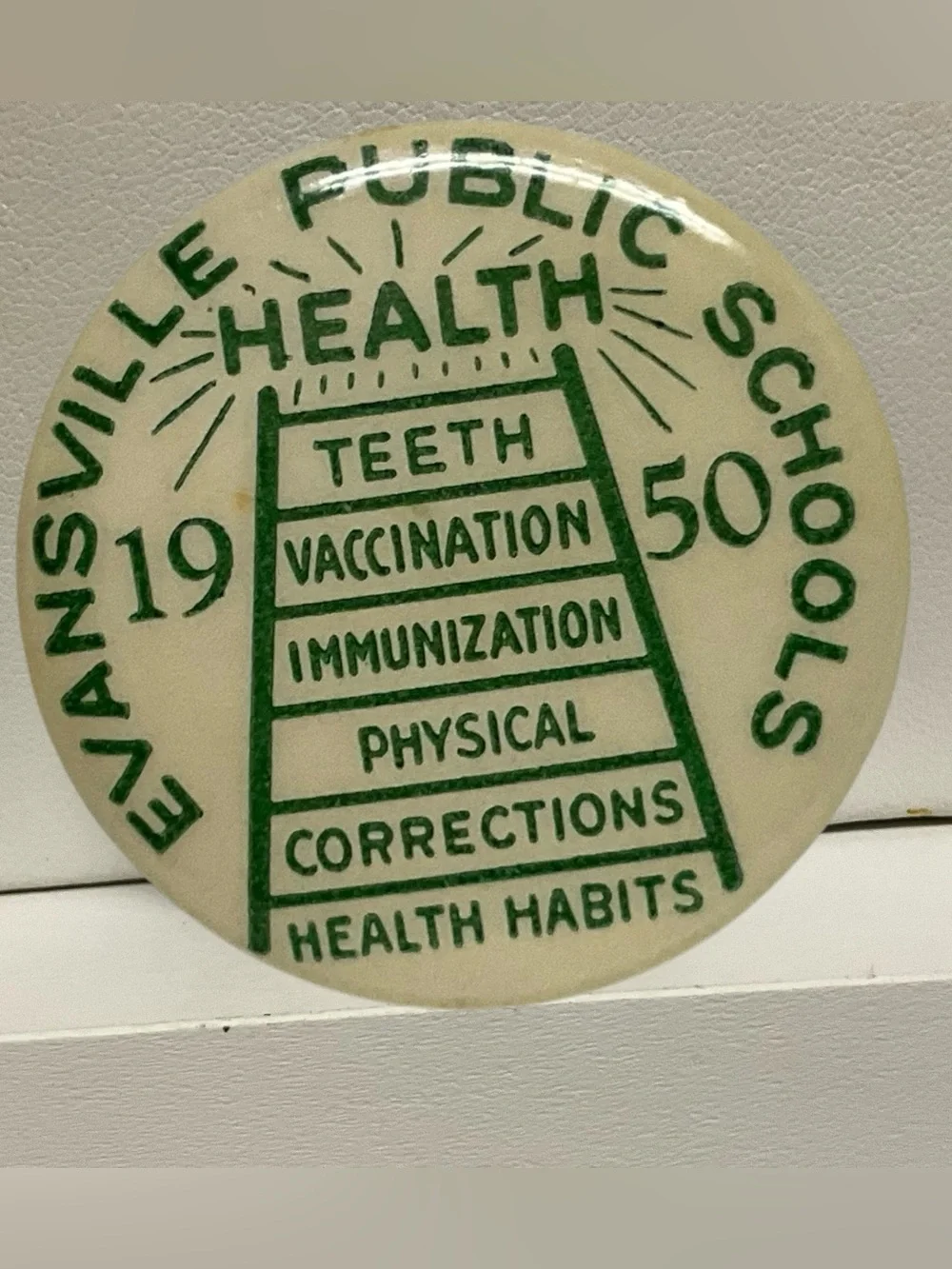 1950 Evansville Public Schools Health Pinback Button Public Health Vintage